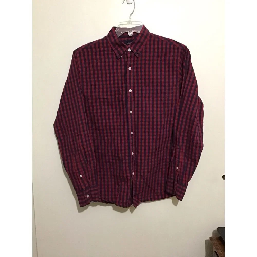 J. Crew‎ Mens Medium Red Flex Washed Check Gingham Button Up Shirt